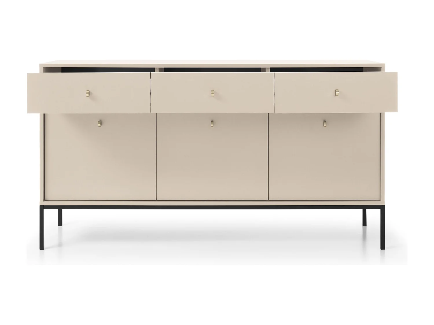 Commode 150 cm Monti - commode avec 3 tiroirs, 3 portes, pieds - beige + noir