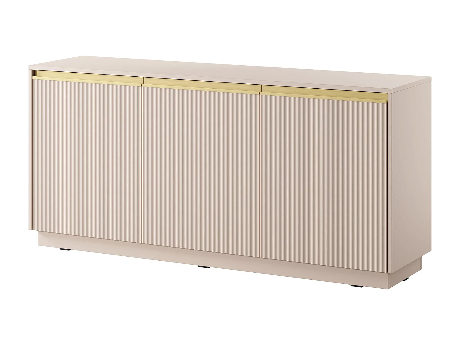 Commode 150 cm Baron, 3 deuren, geribbelde fronten - commode met soft-close, beige