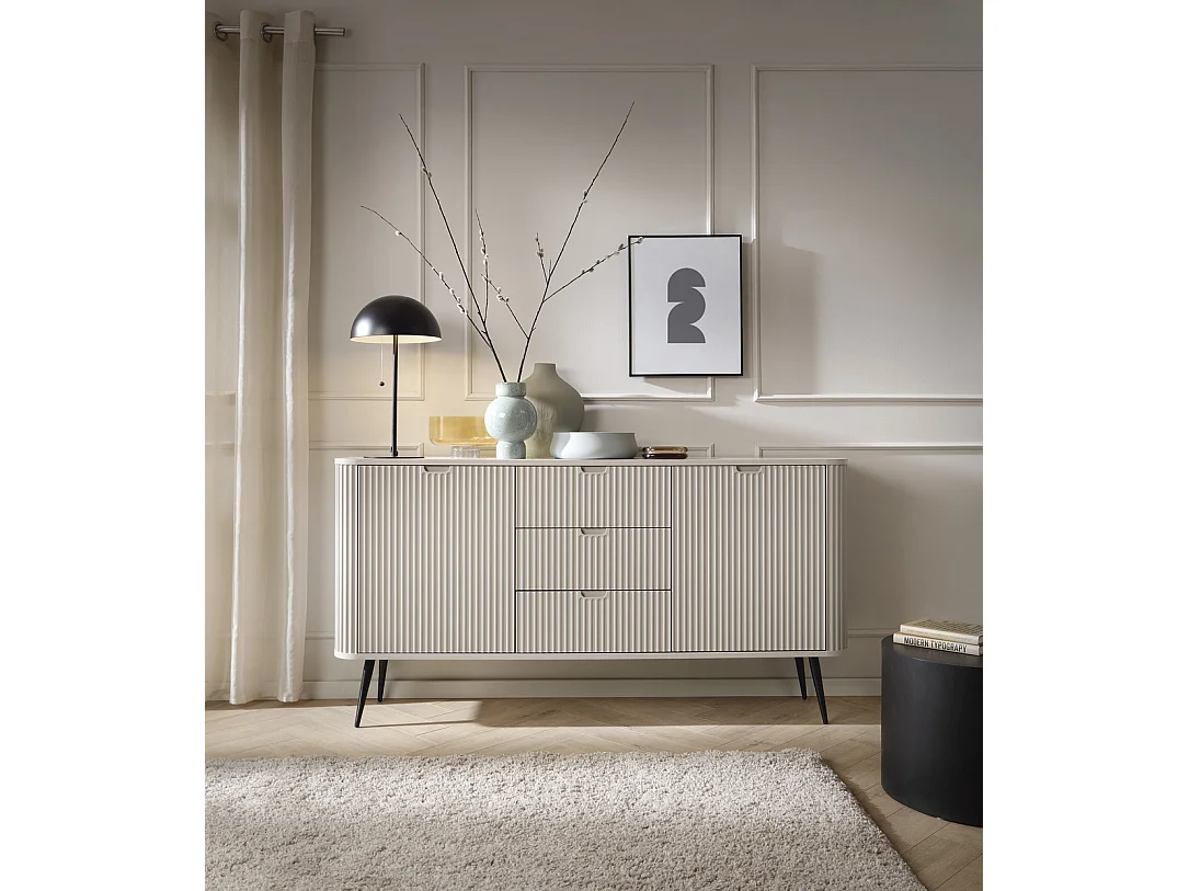 Commode avec tiroirs Gerly sur pieds - buffet 170 cm, 2 portes, cachemire + or