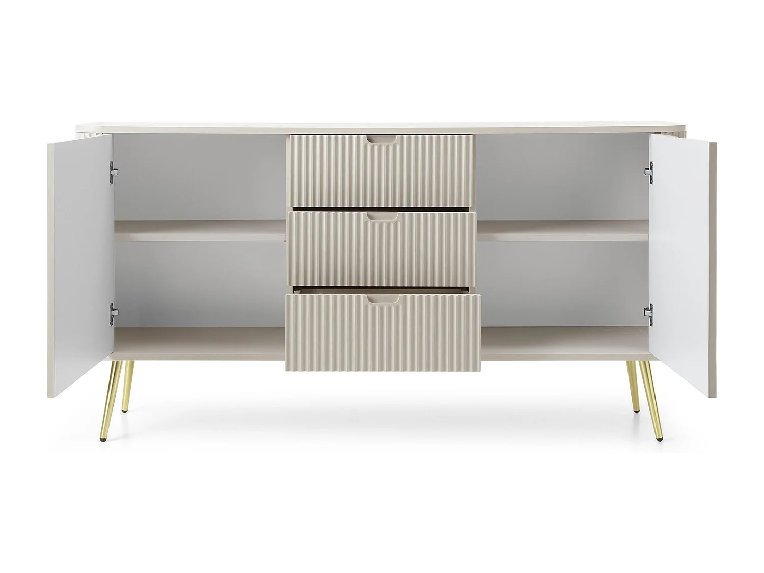 Commode avec tiroirs Gerly sur pieds - buffet 170 cm, 2 portes, cachemire + or