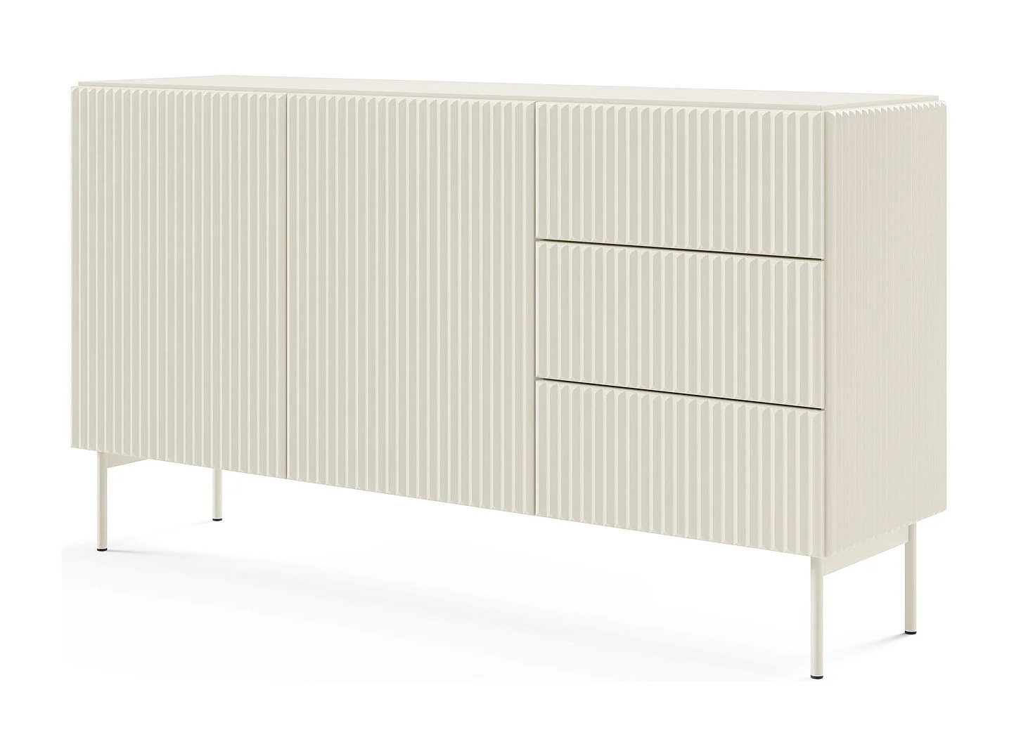 Commode avec tiroirs 147 cm Galiano - 2 portes, pieds hauts, commode rainurée cachemire