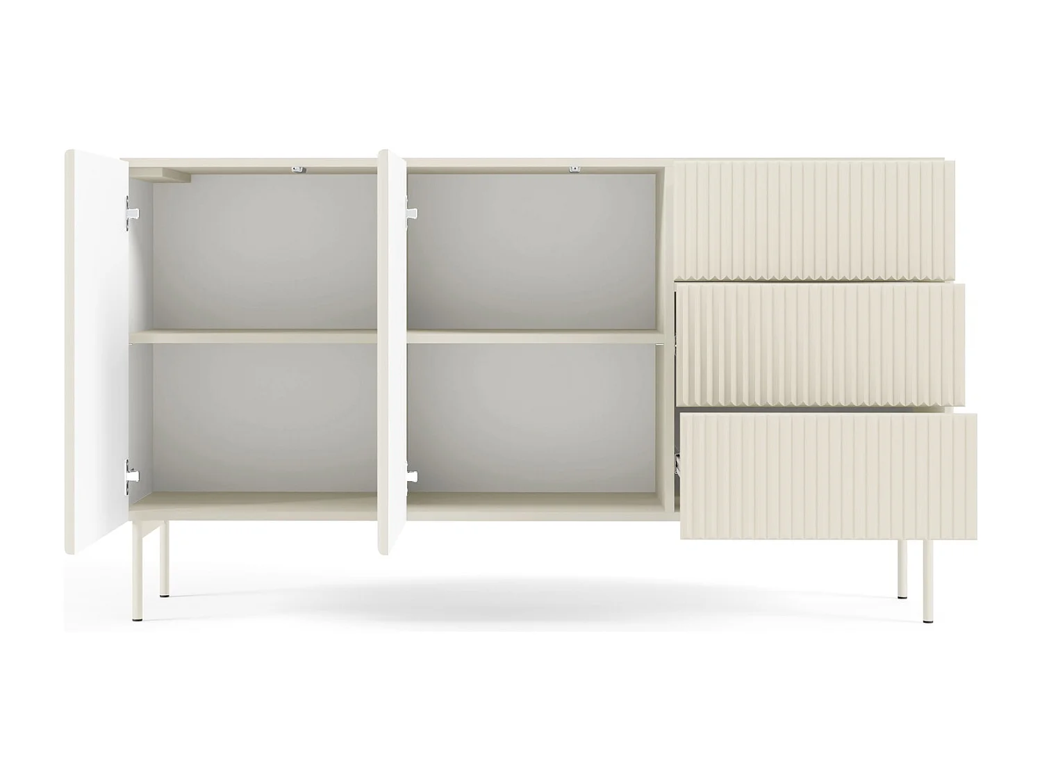 Commode avec tiroirs 147 cm Galiano - 2 portes, pieds hauts, commode rainurée cachemire