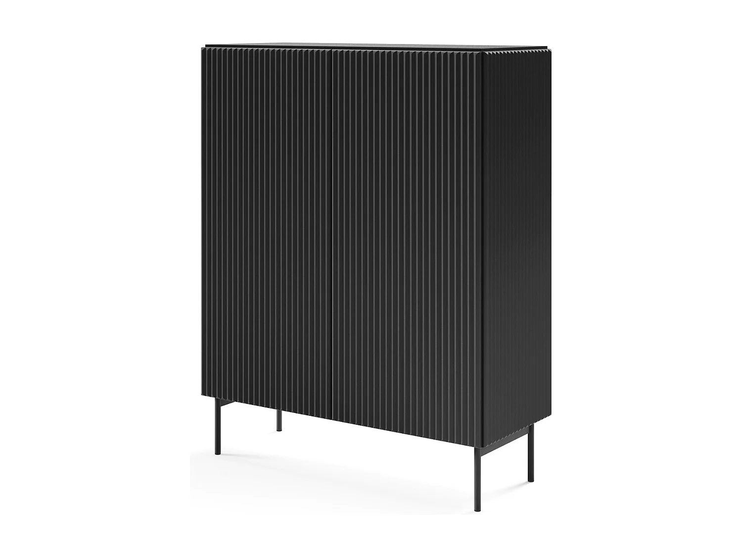 Commode noir 100 cm Galiano sur pieds hauts - commode haute à façades rainurées pour le salon