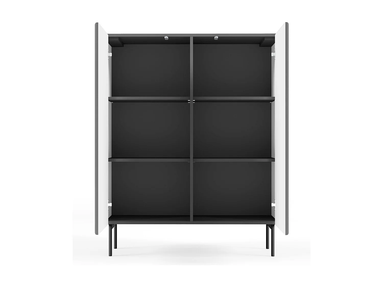 Commode noir 100 cm Galiano sur pieds hauts - commode haute à façades rainurées pour le salon
