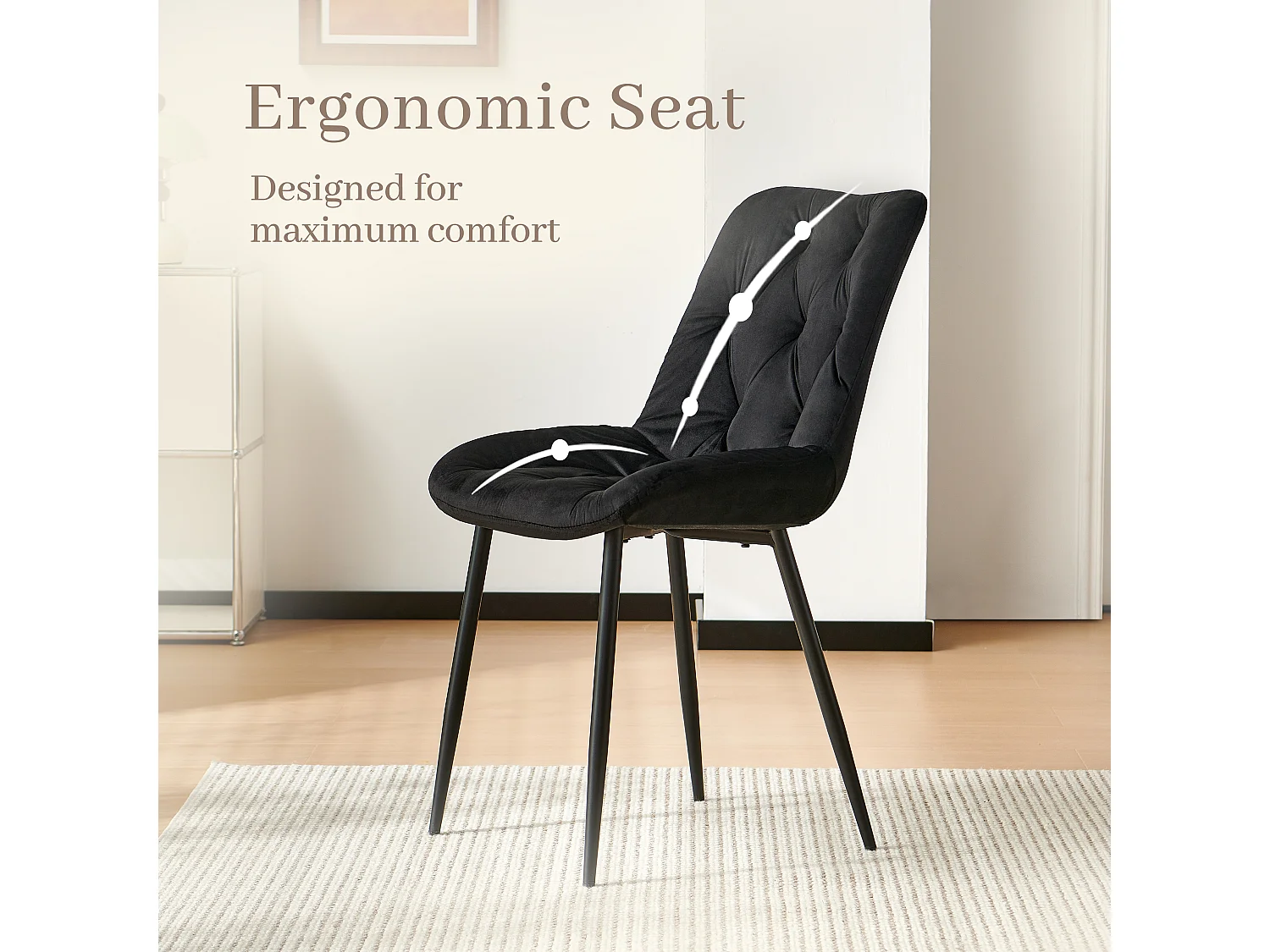 SONARA Black Marble Round Dining Table and Velvet Chairs Set, Modern 4 Seater for Dining Room
