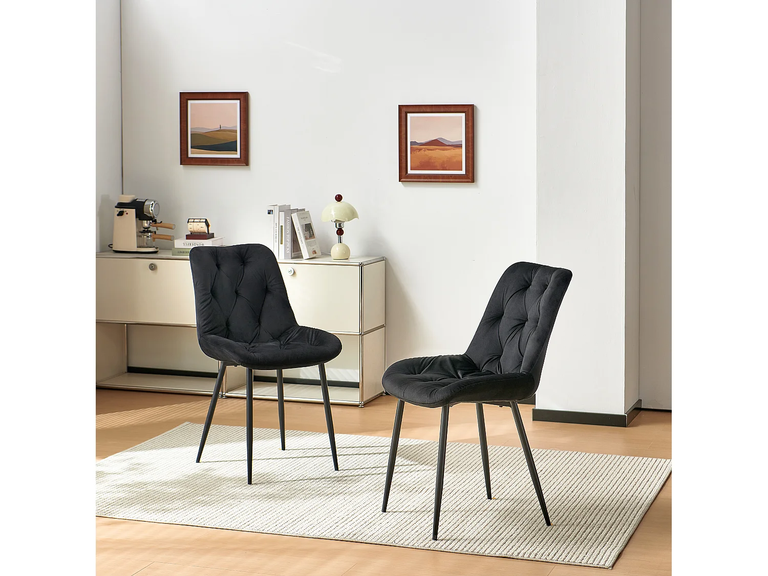 SONARA Black Marble Round Dining Table and Velvet Chairs Set, Modern 4 Seater for Dining Room