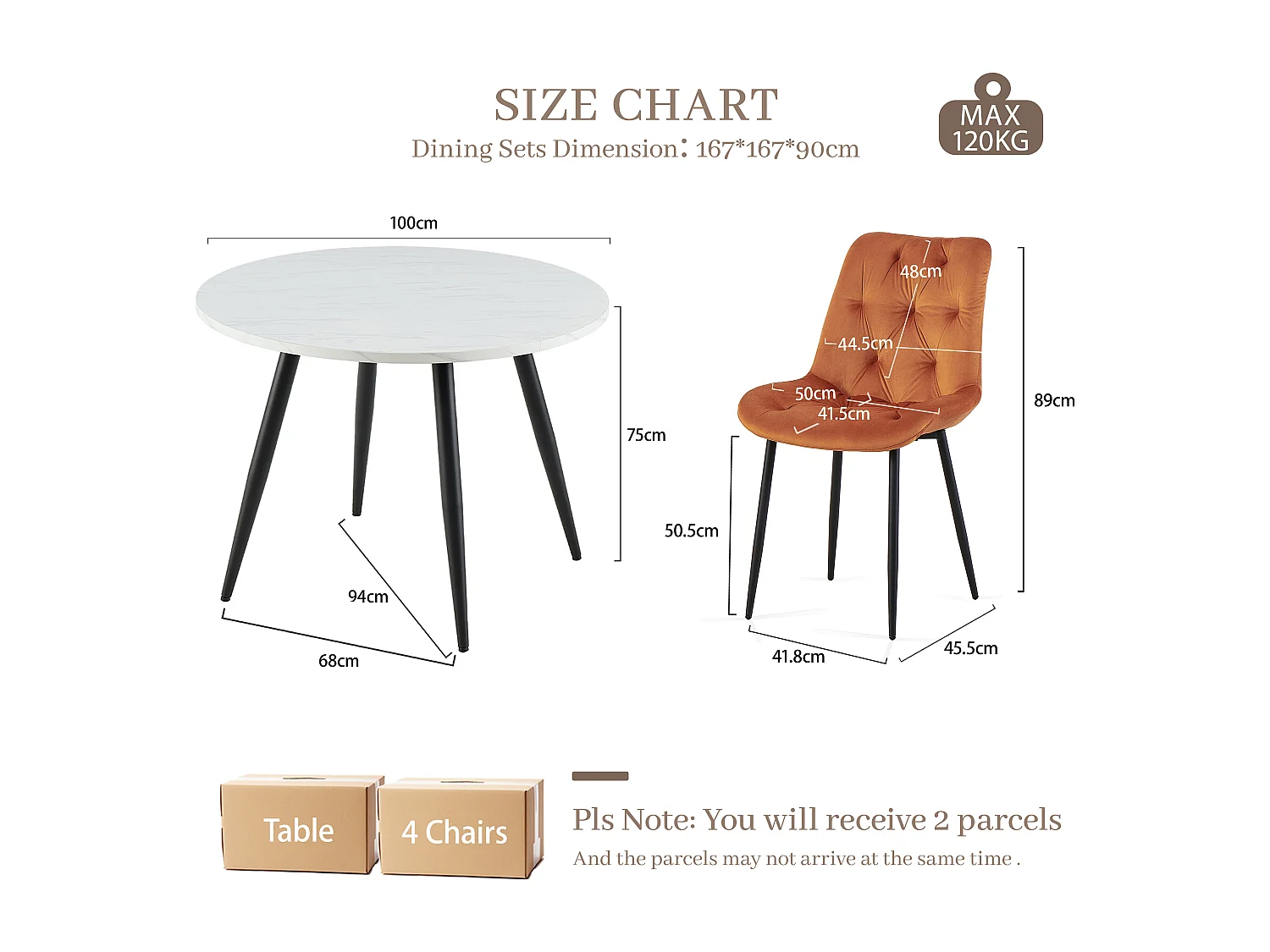 SONARA Modern Round White Marble Dining Table with Velvet Chairs, 4 Seater Set