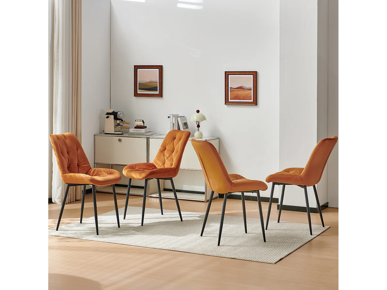 SONARA Modern Round White Marble Dining Table with Velvet Chairs, 4 Seater Set