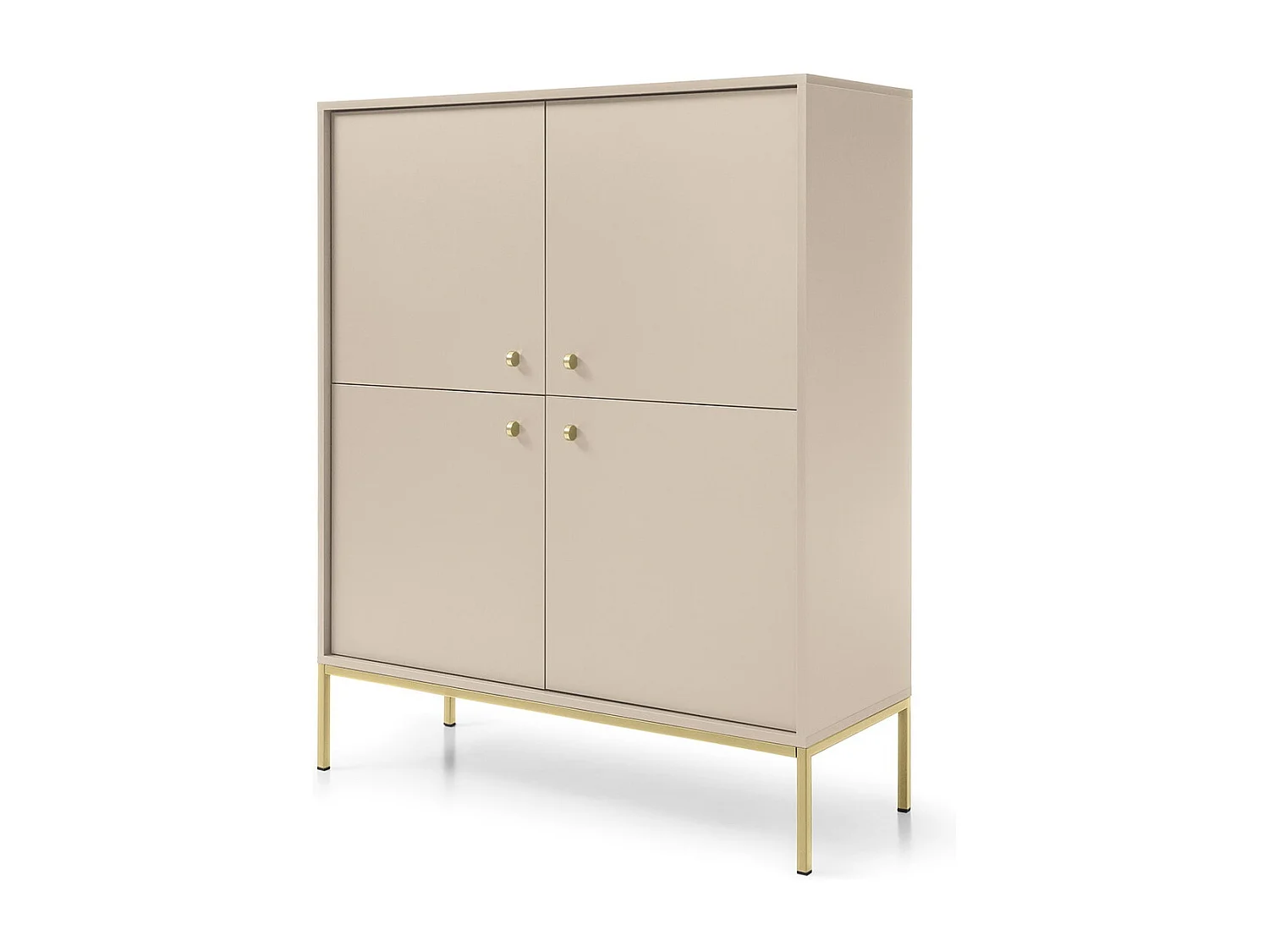 Buffet 4 portes Monti - pieds, commode 125 cm, beige + or