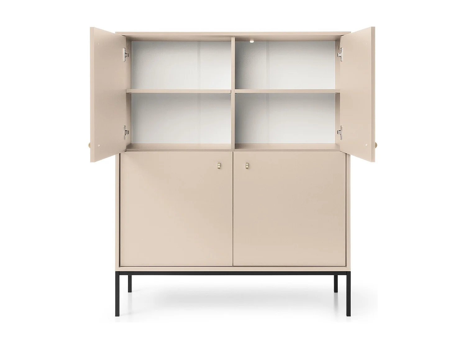 Buffet 4 portes Monti - pieds, commode 125 cm, beige + or