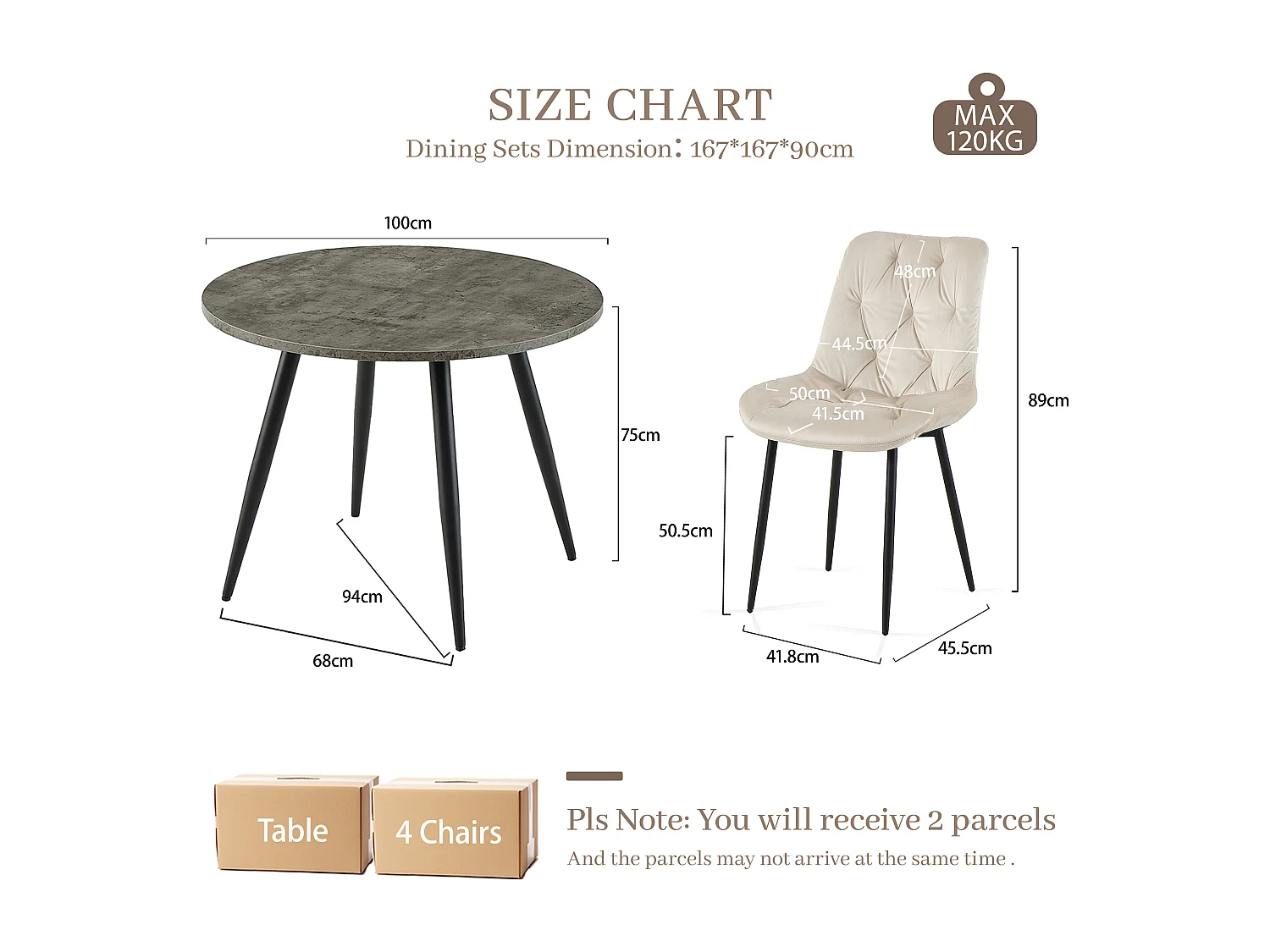 SONARA Grey Marble Round Dining Table and Velvet Chairs Set, Modern 4 Seater for Dining Room