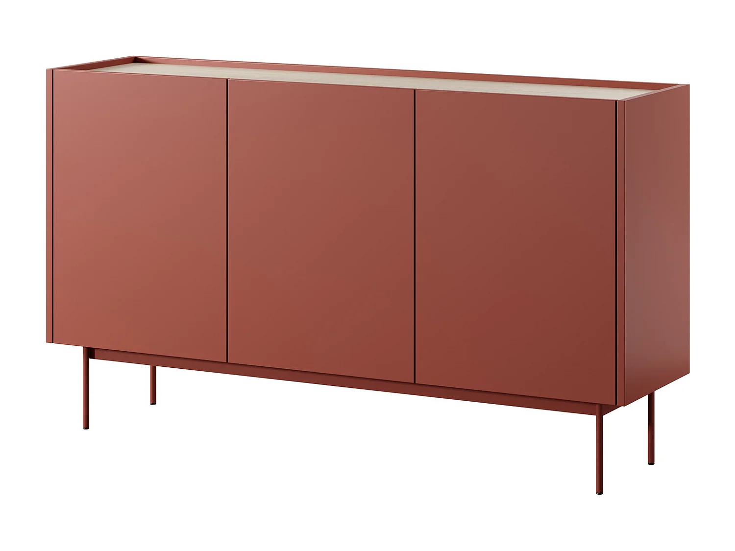 Commode 3 portes Laris sur pieds - buffet 145 cm, moderne, rouge