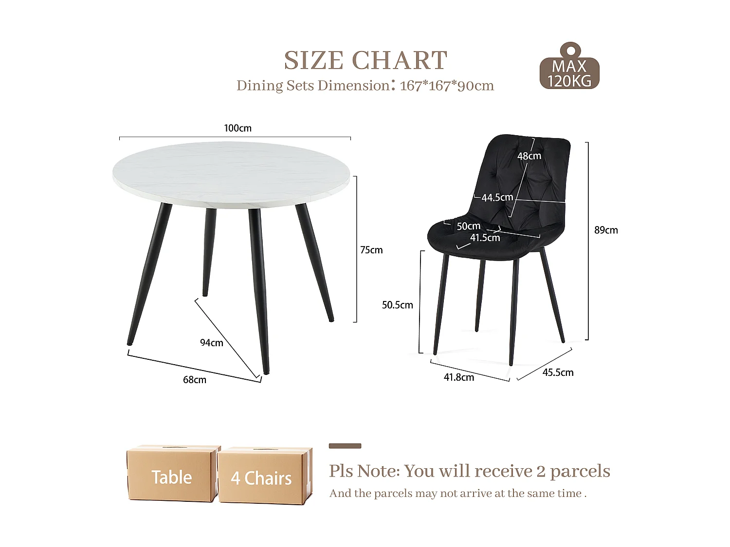 SONARA Modern Round White Marble Dining Table with Velvet Chairs, 4 Seater Set