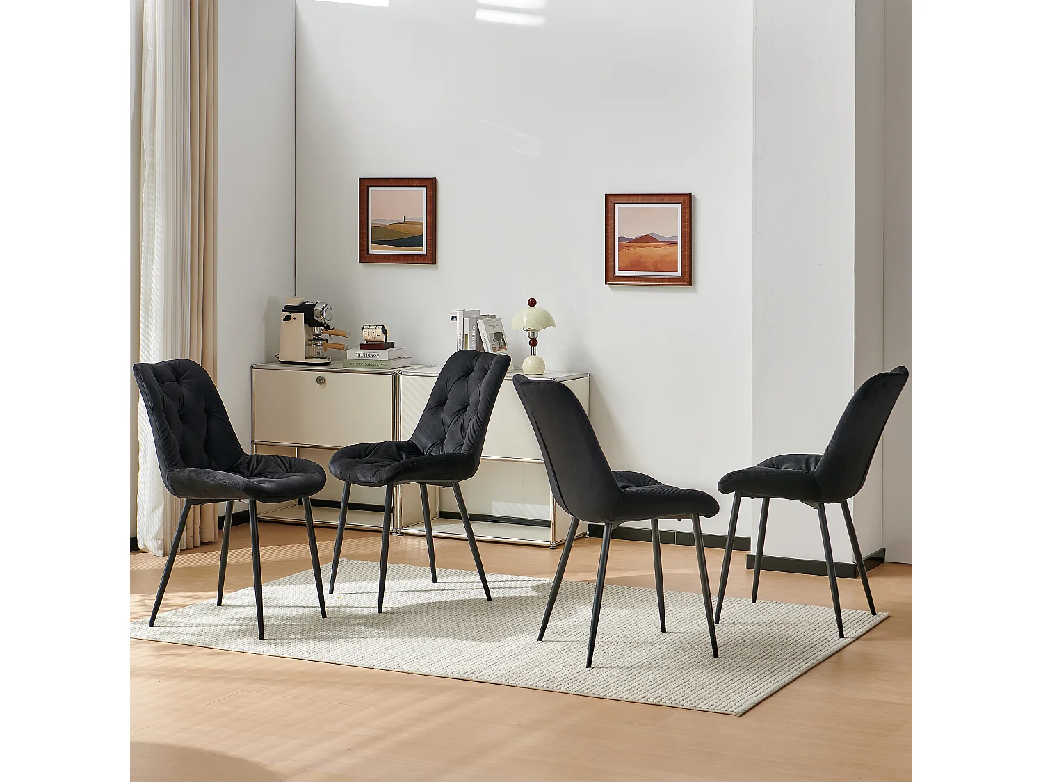 SONARA Modern Round White Marble Dining Table with Velvet Chairs, 4 Seater Set