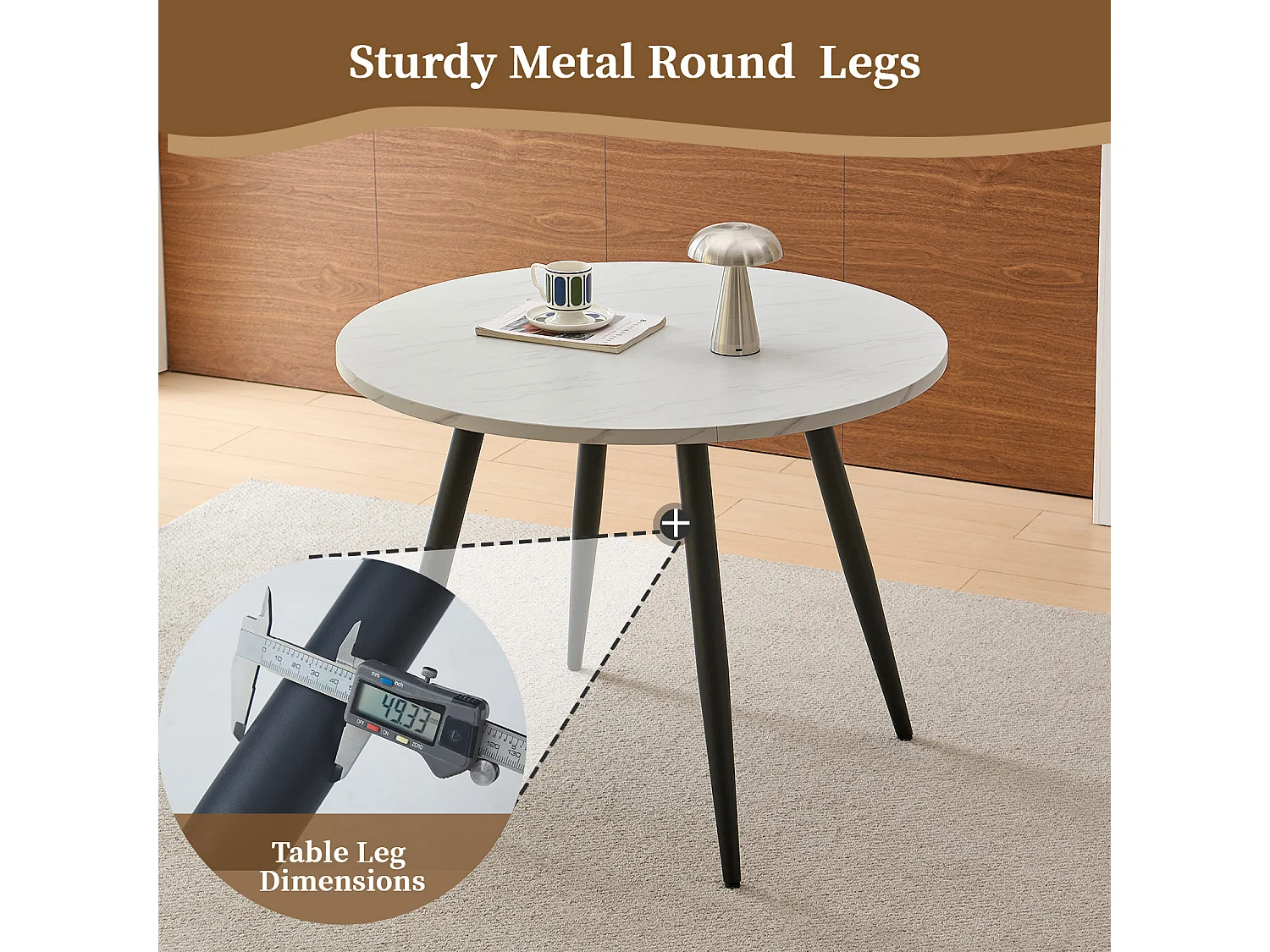 SONARA Modern Round White Marble Dining Table with Velvet Chairs, 4 Seater Set