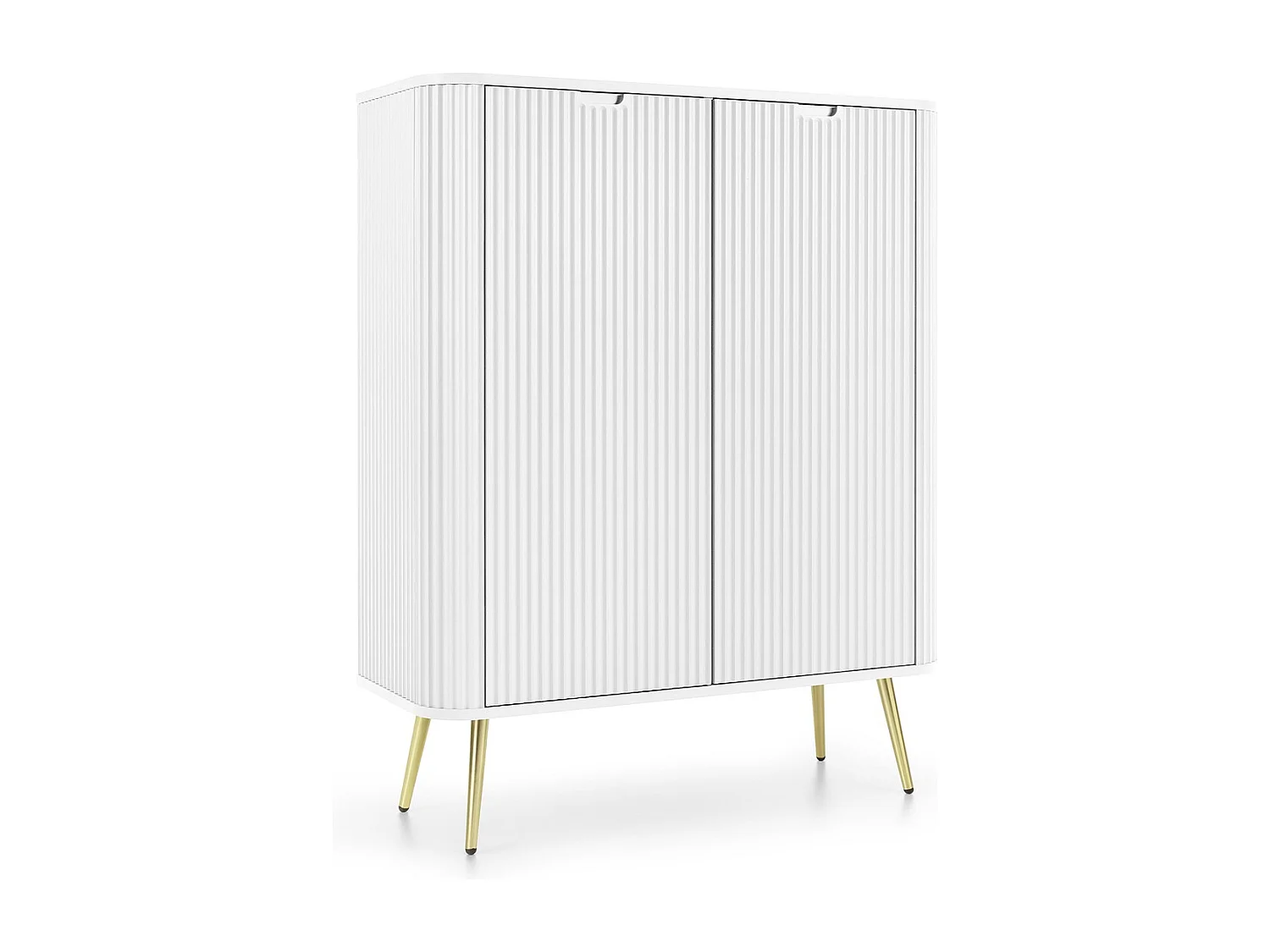 Buffet 100 cm Gerly - commode avec façades rainurées, 2 portes, blanc + or
