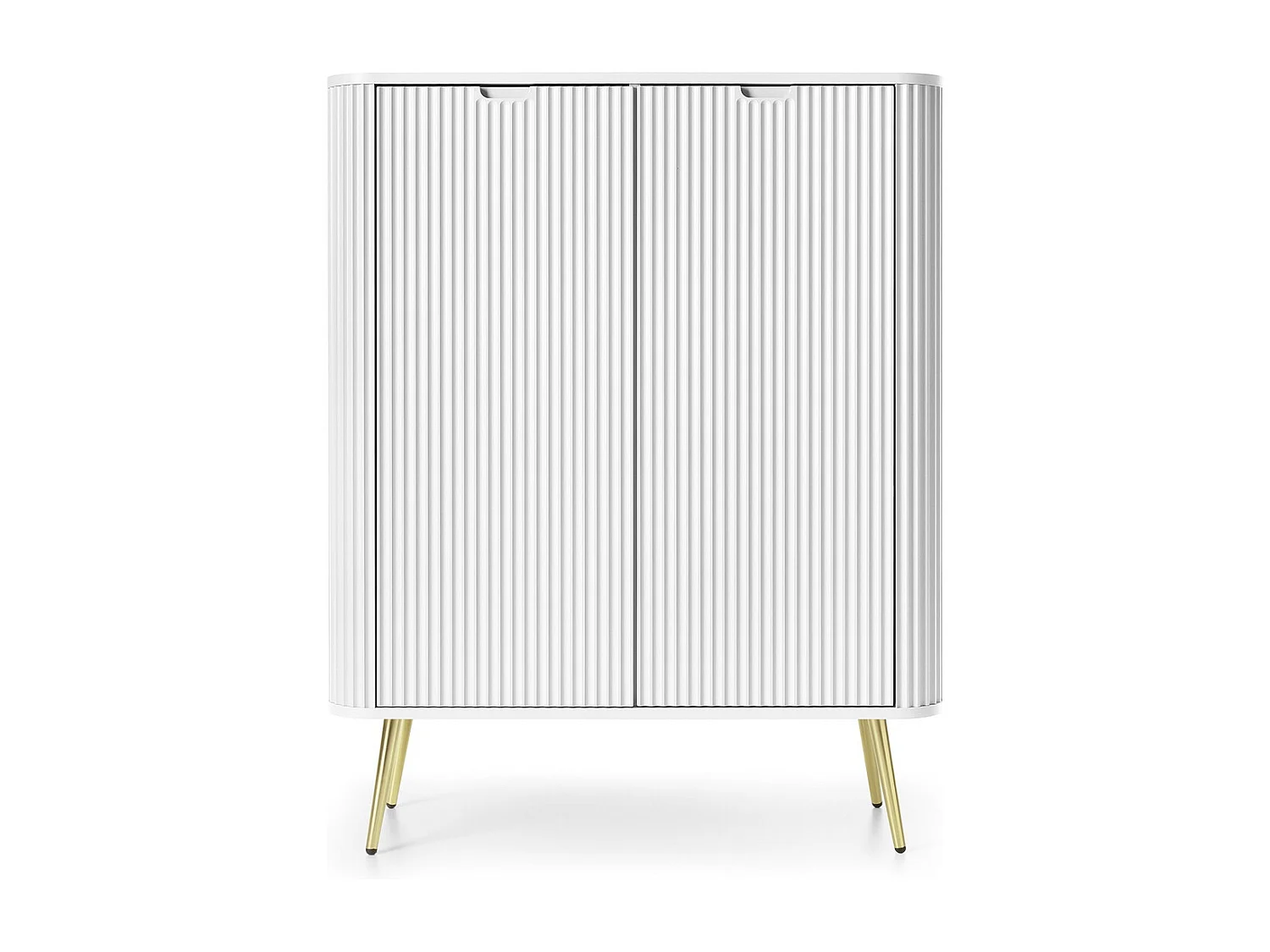 Buffet 100 cm Gerly - commode avec façades rainurées, 2 portes, blanc + or