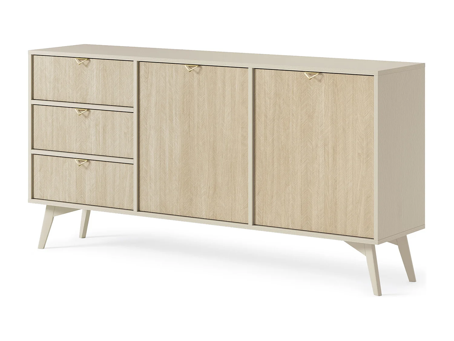 Dressoir 150 cm Wood - Commode met 3 lades, modern, boho-stijl, Beige