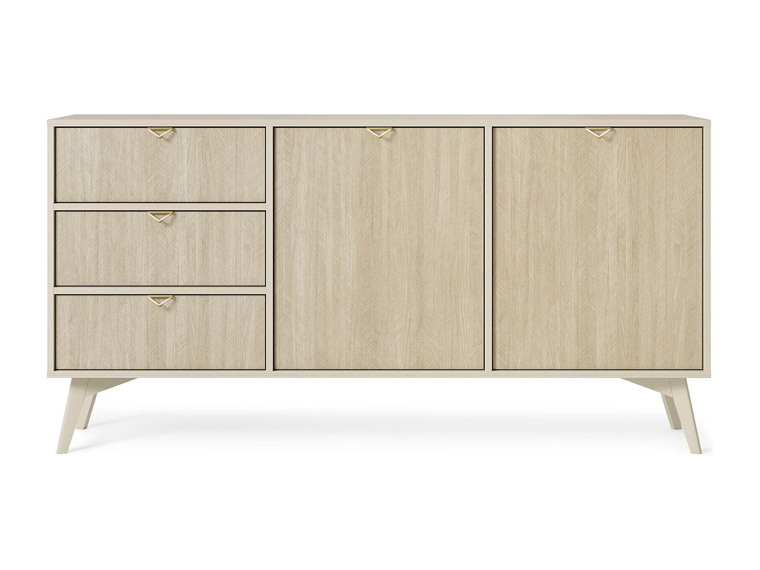 Dressoir 150 cm Wood - Commode met 3 lades, modern, boho-stijl, Beige