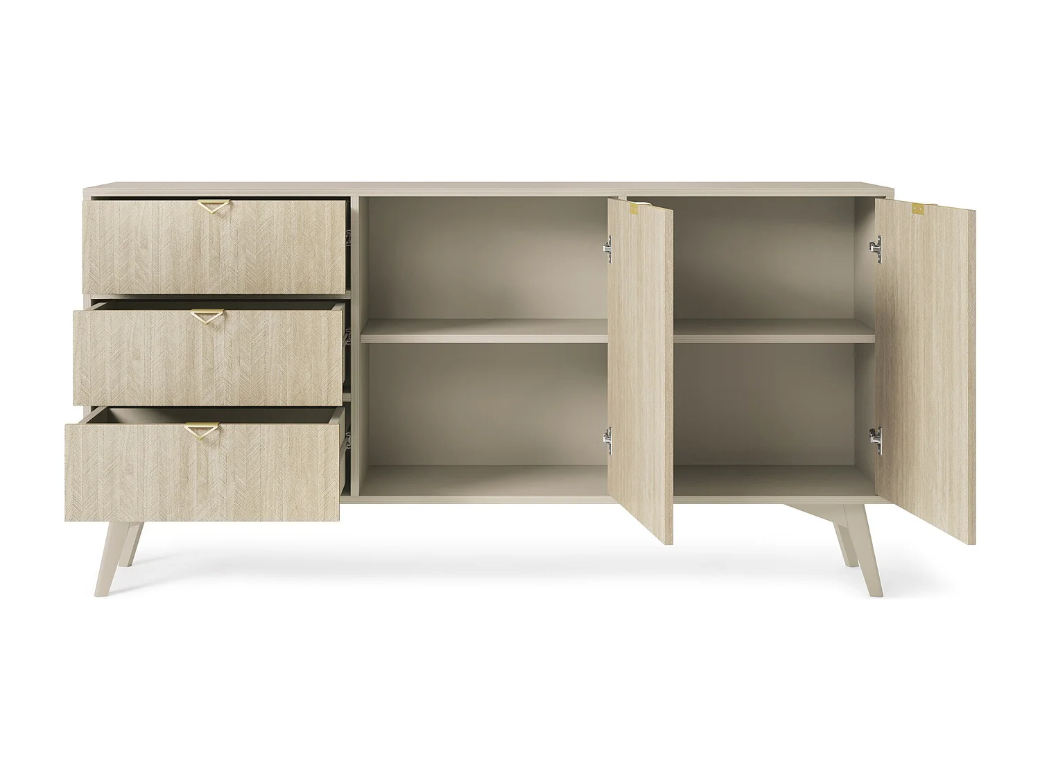Dressoir 150 cm Wood - Commode met 3 lades, modern, boho-stijl, Beige