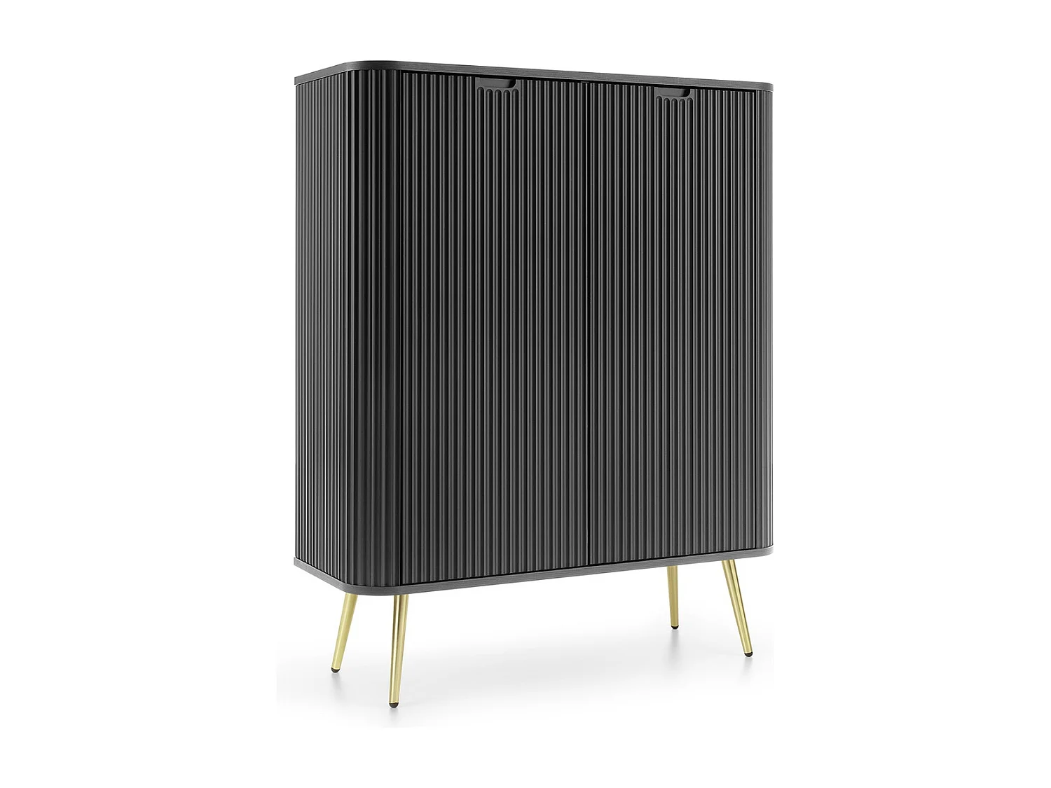 Buffet 100 cm Gerly - commode avec façades rainurées, 2 portes, noir + or