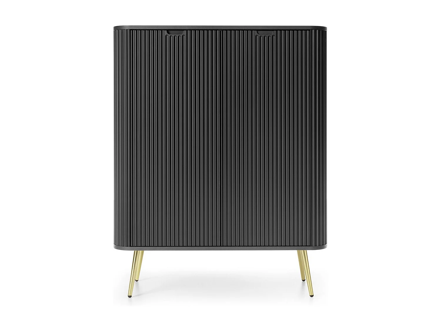 Buffet 100 cm Gerly - commode avec façades rainurées, 2 portes, noir + or