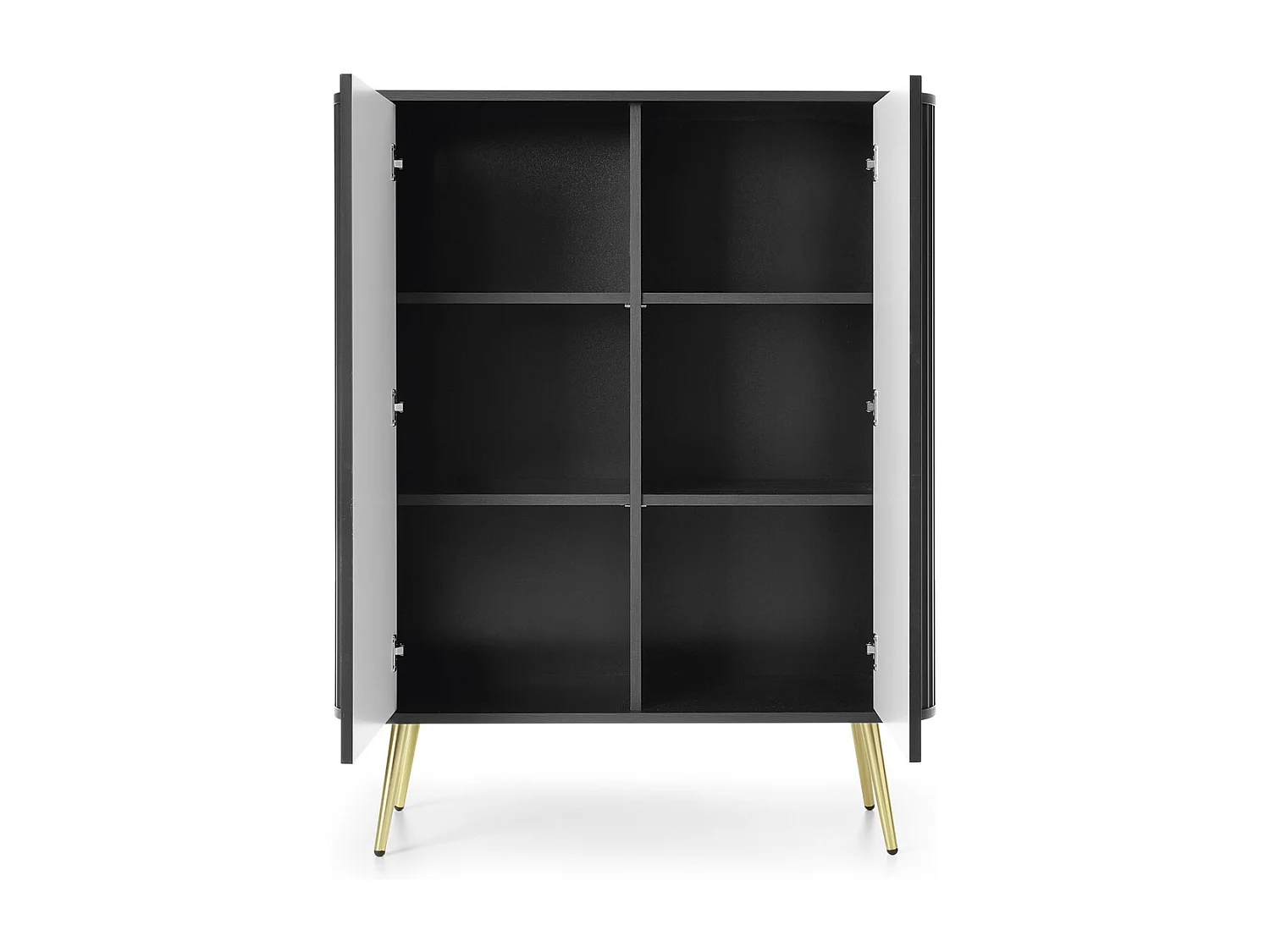 Buffet 100 cm Gerly - commode avec façades rainurées, 2 portes, noir + or