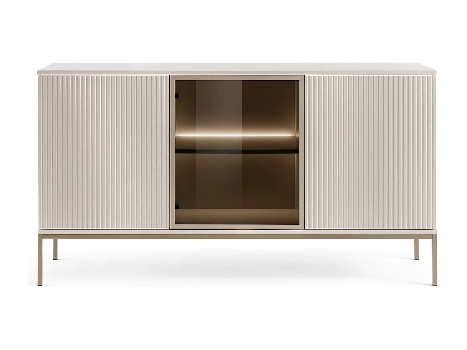 Commode 150 cm Haller - Commode avec éclairage LED, Lamelles - Commode 3 Portes, Loft, Industriel, Cachemire