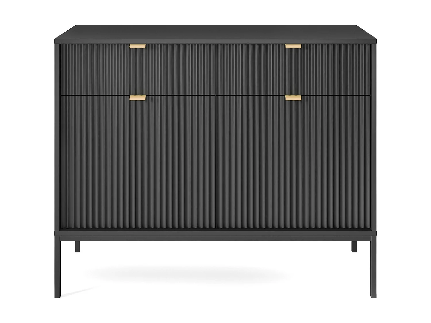 Sideboard op poten Galla - dressoir 100 cm, 2 lades, geribbelde fronten, zwart