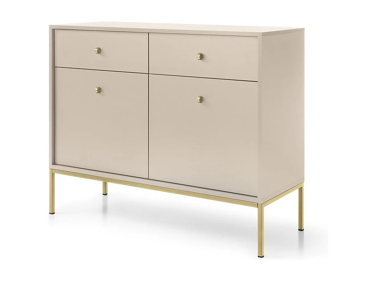 Commode avec tiroirs Monti sur pieds - 2 portes, 100 cm, beige + or