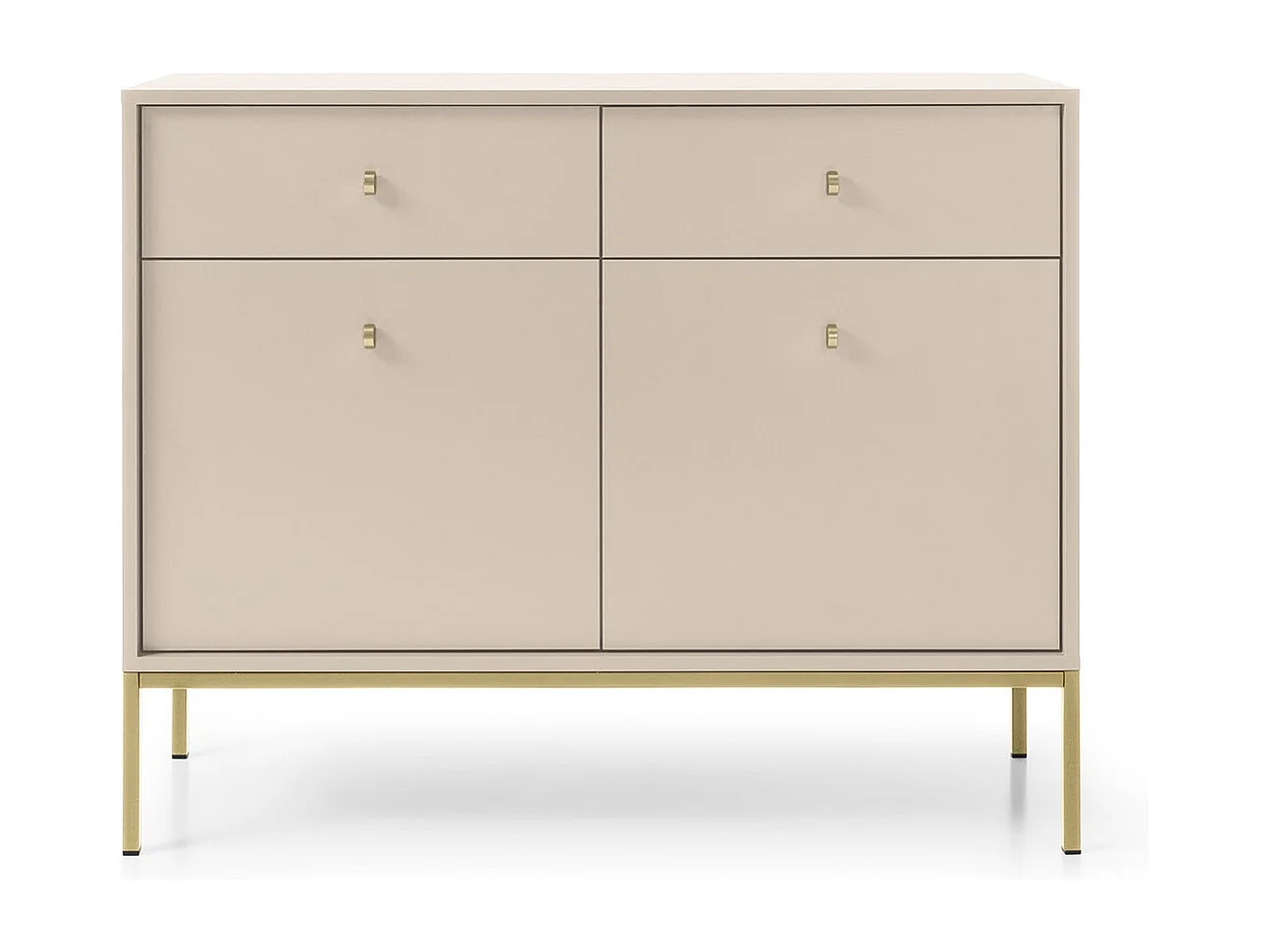 Commode avec tiroirs Monti sur pieds - 2 portes, 100 cm, beige + or