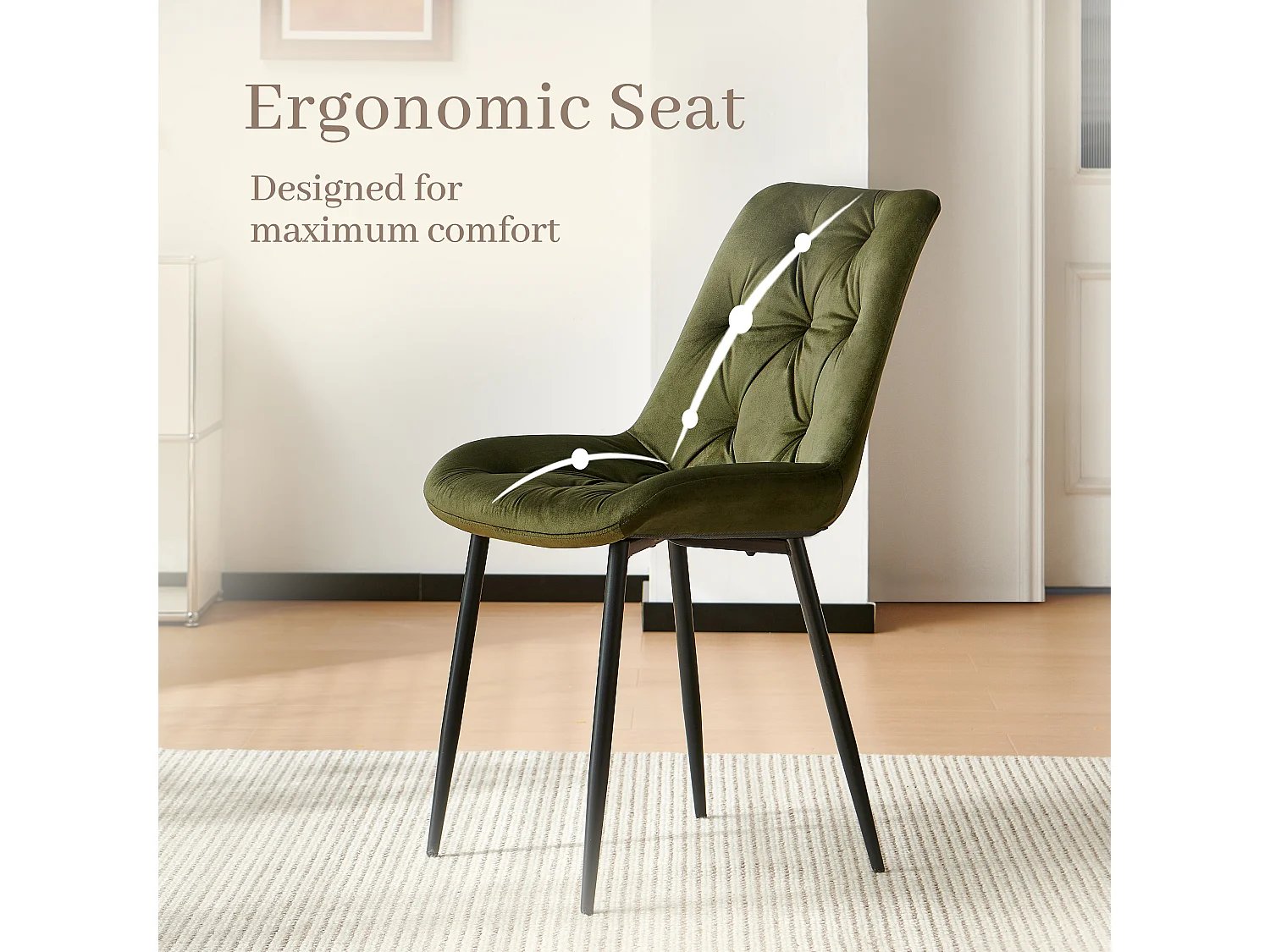 SONARA Modern Round Dark Walnut Dining Table with Velvet Chairs, 4 Seater Set