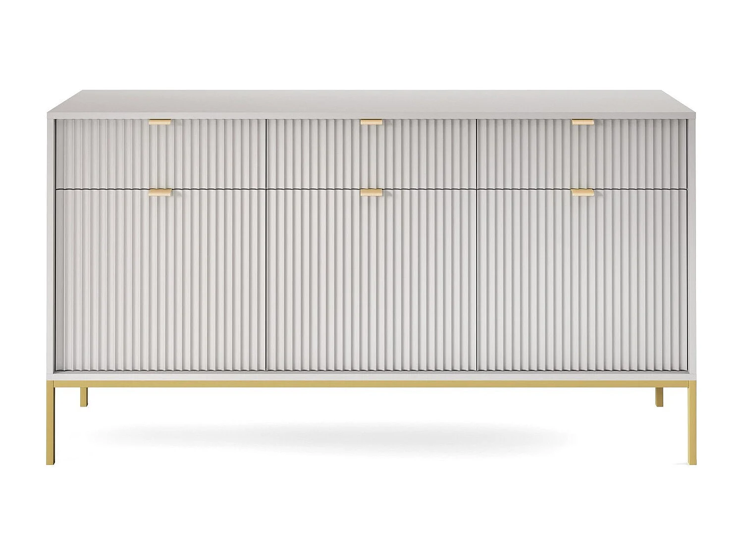 Commode 150 cm Galla à 3 portes, tiroirs, style moderne, Gris + Or