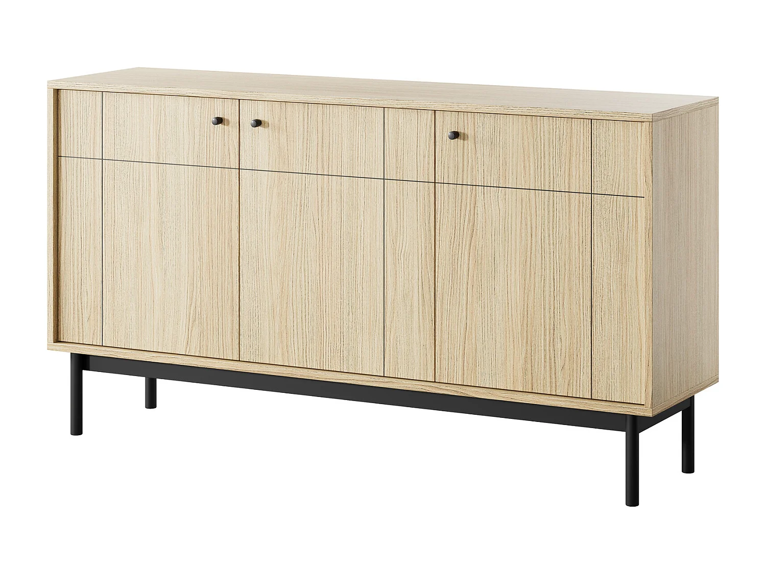 Commode trois portes Lunaris sur pieds, pour le salon, commode 155 cm - chêne Linea