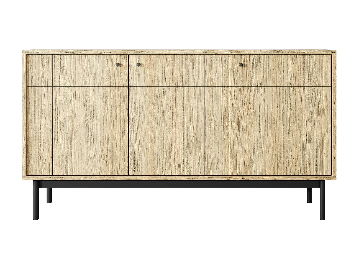 Commode trois portes Lunaris sur pieds, pour le salon, commode 155 cm - chêne Linea