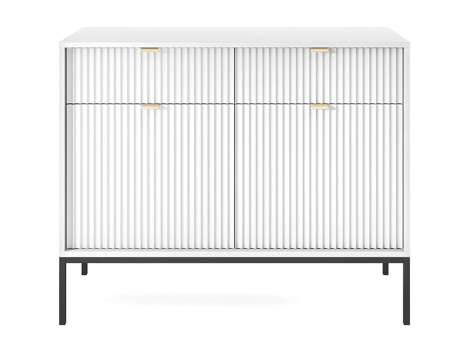 Sideboard op poten Galla - dressoir 100 cm, 2 lades, geribbelde fronten, wit + zwart
