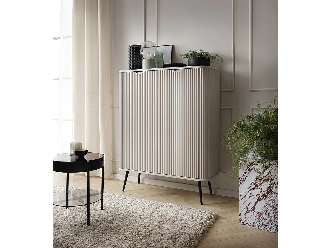 Buffet 100 cm Gerly - commode avec façades rainurées, 2 portes, cachemire + or