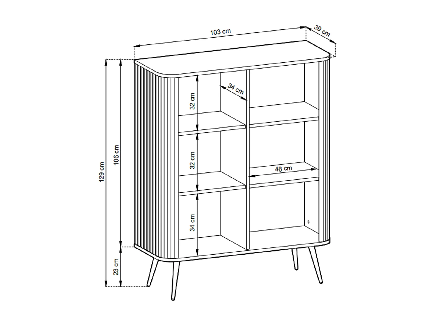 Buffet 100 cm Gerly - commode avec façades rainurées, 2 portes, cachemire + or