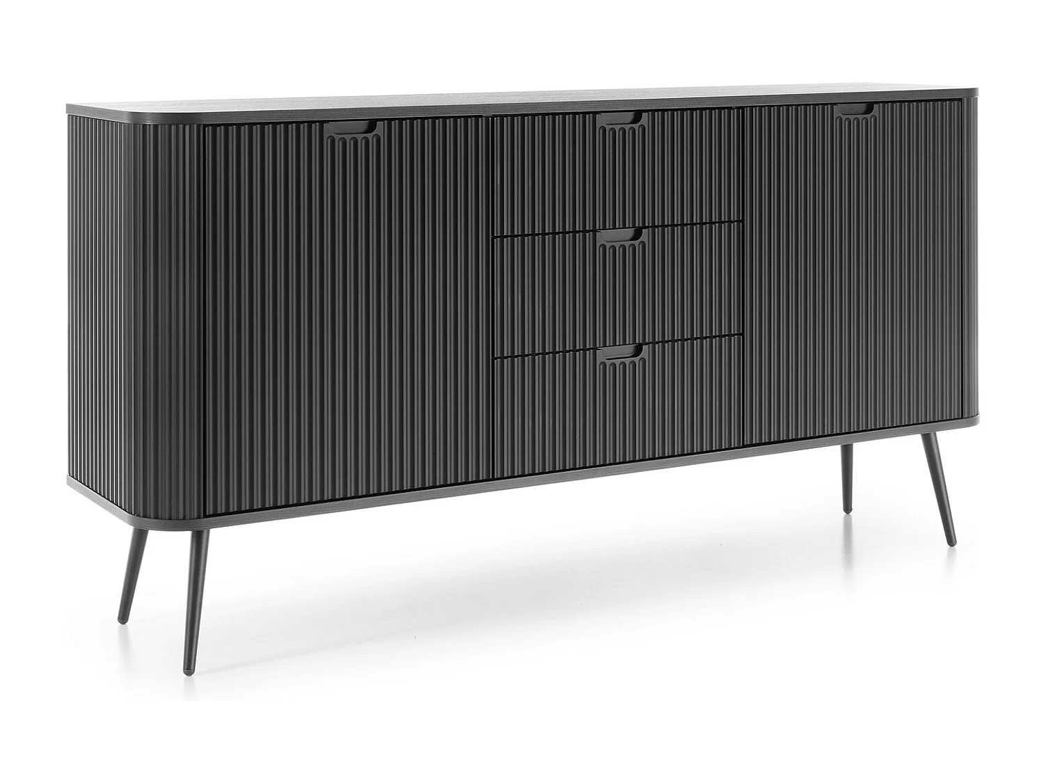Commode met lades Gerly op poten - dressoir 170 cm, 2 deuren, zwart