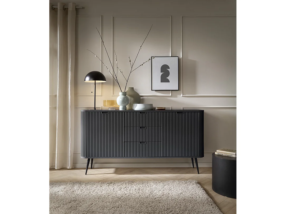 Commode met lades Gerly op poten - dressoir 170 cm, 2 deuren, zwart