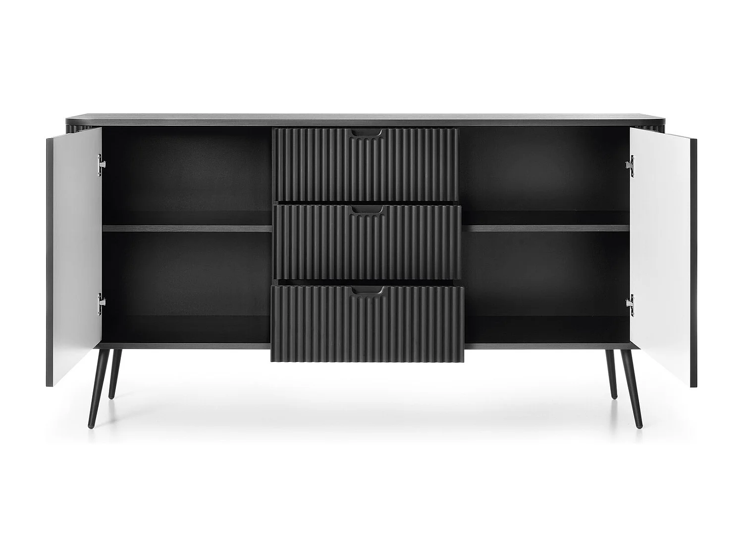 Commode met lades Gerly op poten - dressoir 170 cm, 2 deuren, zwart