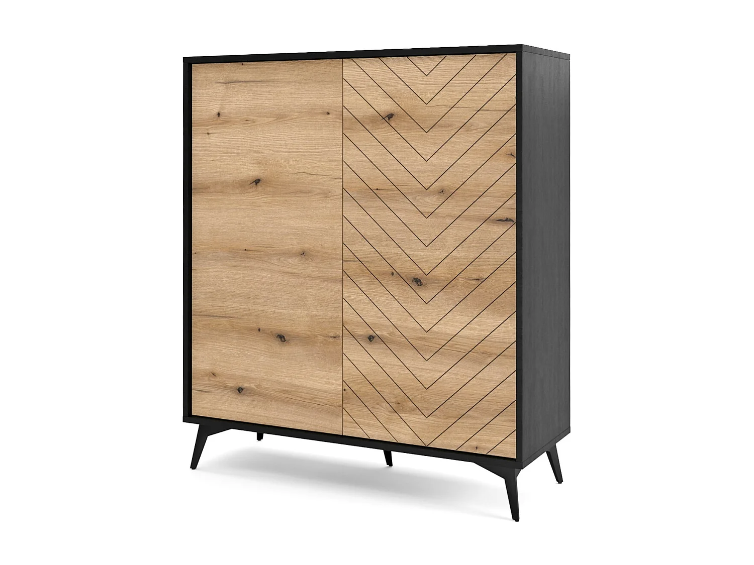 Commode haute Emerald - style loft, buffet 100 cm avec 2 portes, chêne Evoke