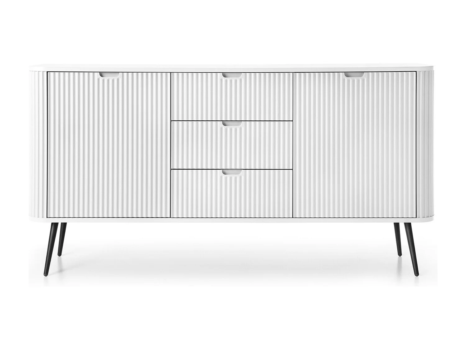 Commode met lades Gerly op poten - dressoir 170 cm, 2 deuren, wit + zwart
