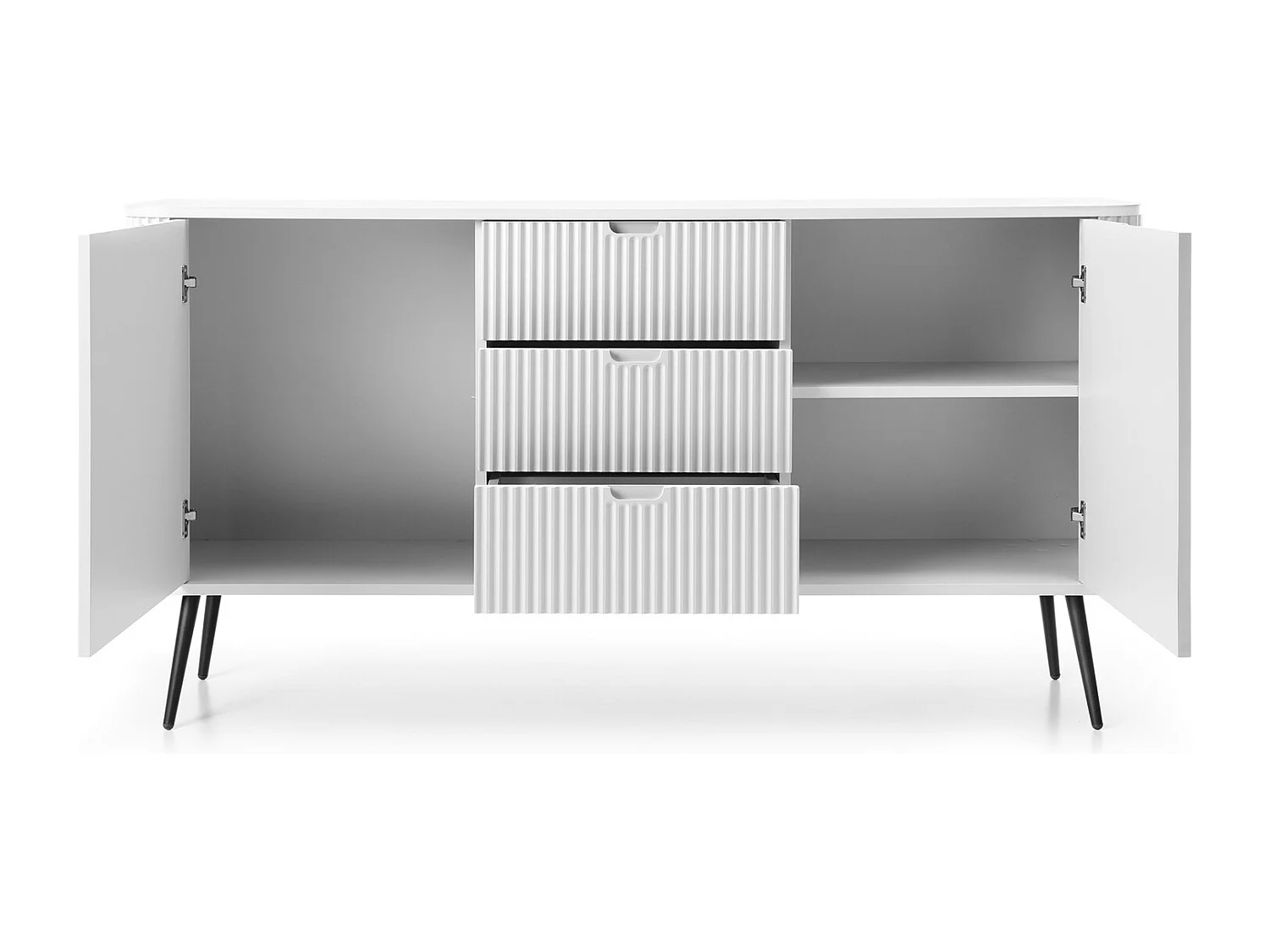 Commode met lades Gerly op poten - dressoir 170 cm, 2 deuren, wit + zwart