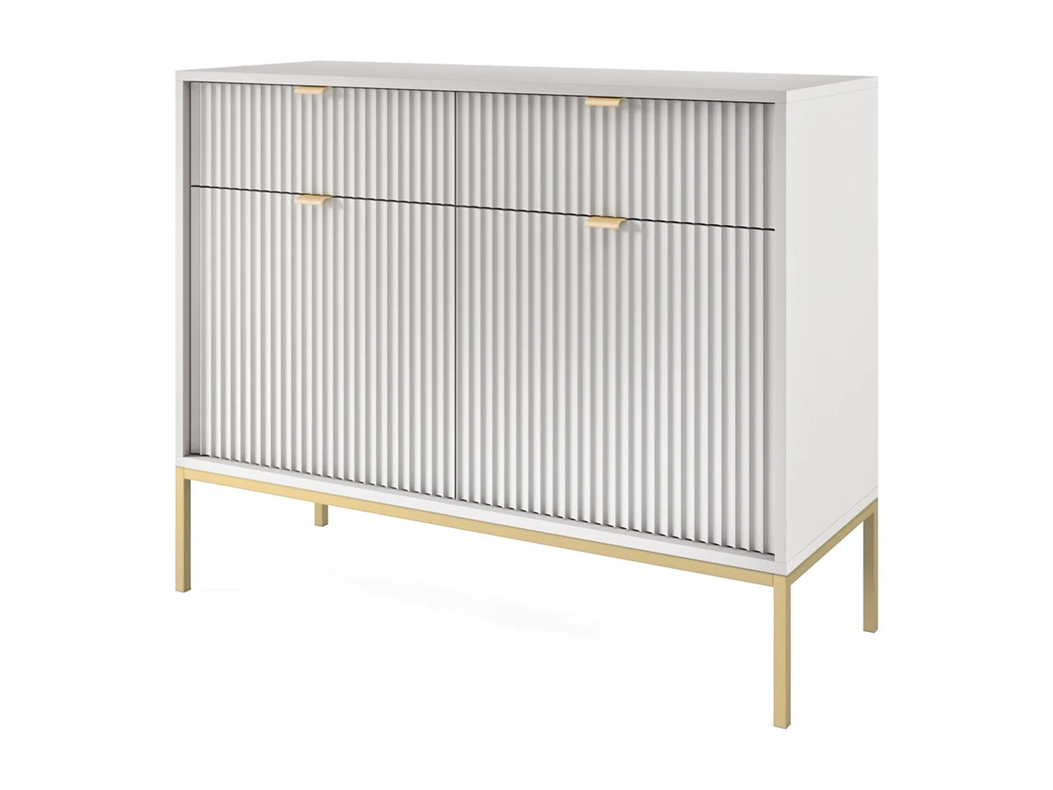 Commode pour salon Galla - Commode 100 cm, 2 tiroirs, façades ondulées, Gris + Or