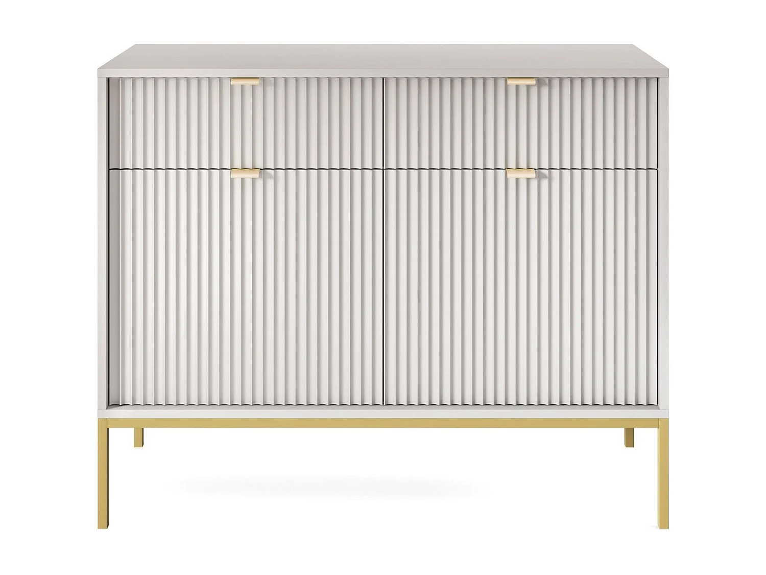 Commode pour salon Galla - Commode 100 cm, 2 tiroirs, façades ondulées, Gris + Or