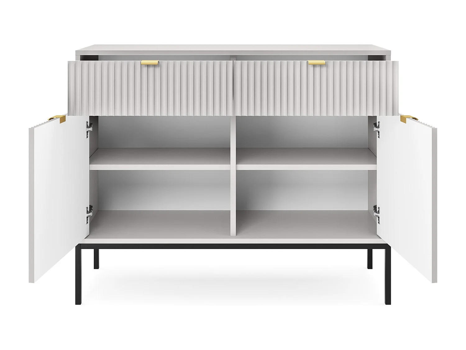 Commode pour salon Galla - Commode 100 cm, 2 tiroirs, façades ondulées, Gris + Or