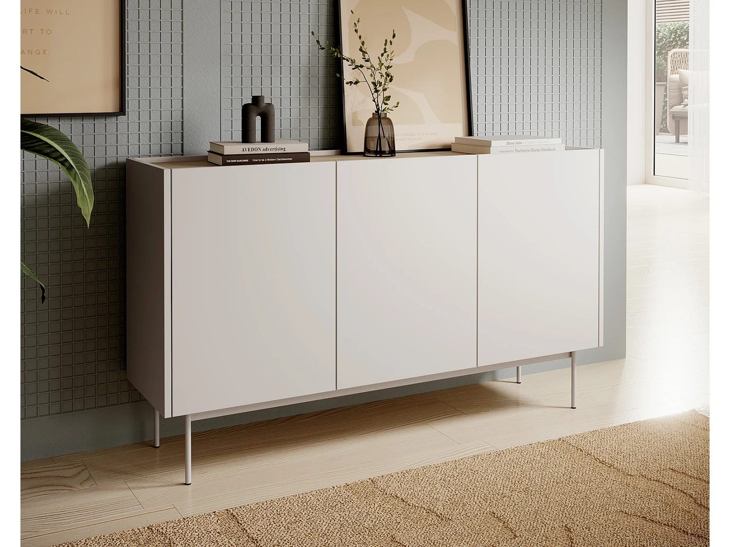 Commode 3 deuren Laris op poten - dressoir 145 cm, modern, kasjmier