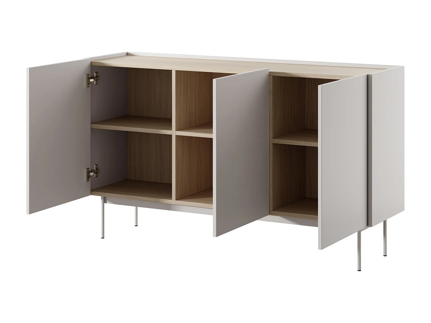 Commode 3 deuren Laris op poten - dressoir 145 cm, modern, kasjmier