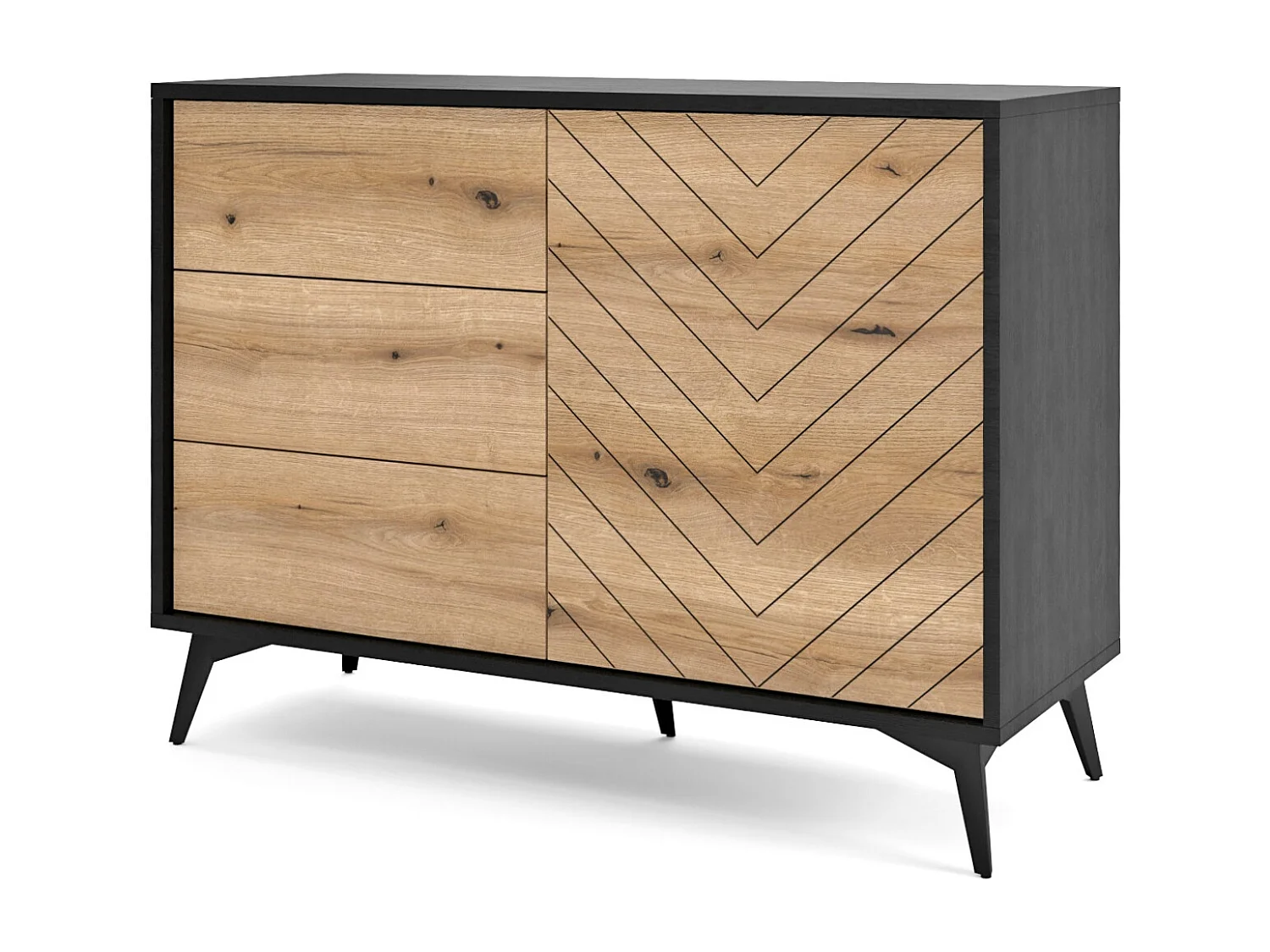 Commode avec tiroirs Emerald - buffet Loft 100 cm avec pieds en métal, chêne Evoke